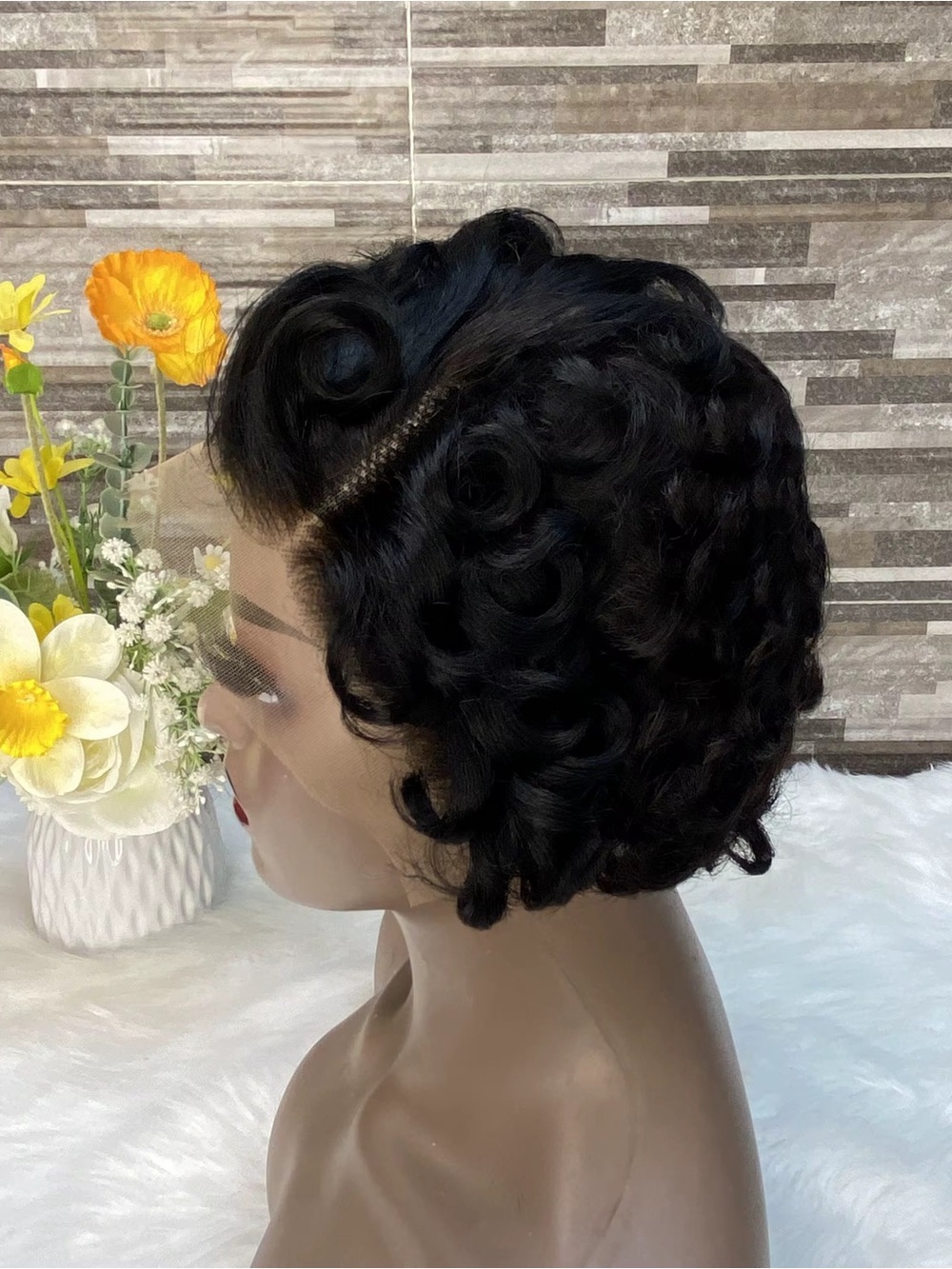 Chioma wig pixie curly wig natural black Human hair for black women 13x4